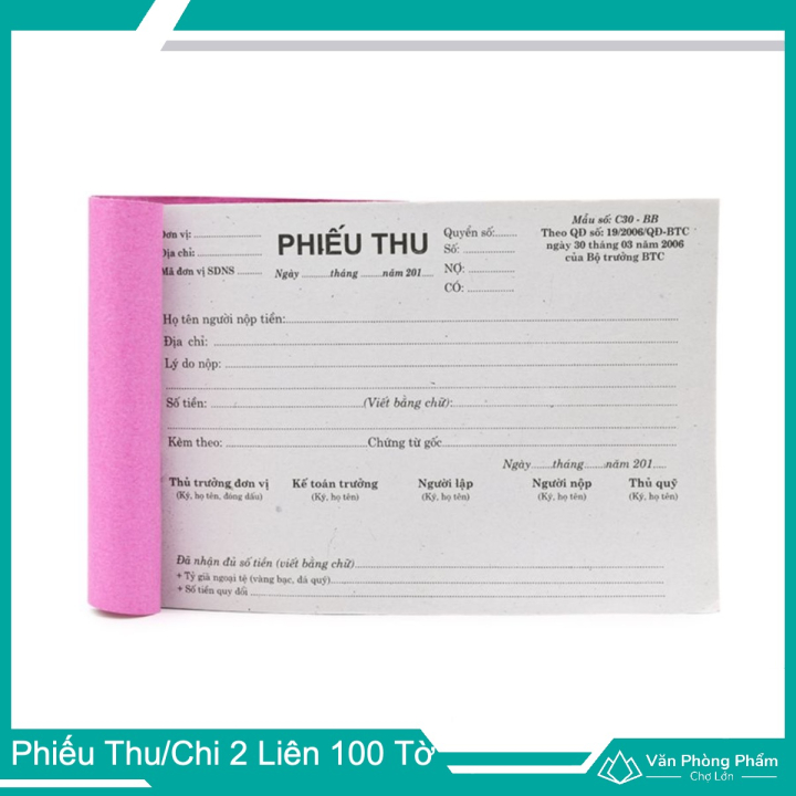 Phiếu Thu - Phiếu Chi 2 Liên 100 Tờ (13cm x 19cm)