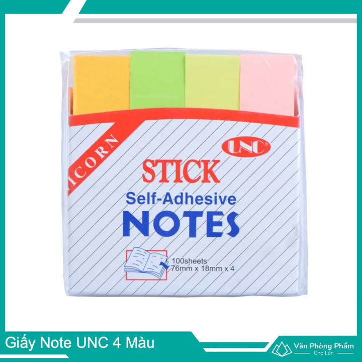 Giấy Note UNC 4 Màu Dạ Quang, Giấy Ghi Chú UNC